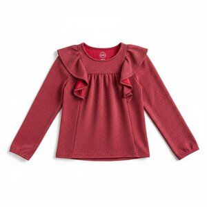 NWOT Girls Sparkle Ruffle Long Sleeve Top Size 4-5Y Maroon Christmas Holiday